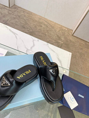 Prada 1YZ043 Soft padded nappa leather thong wedge sandals P78574 - 35 - View 5