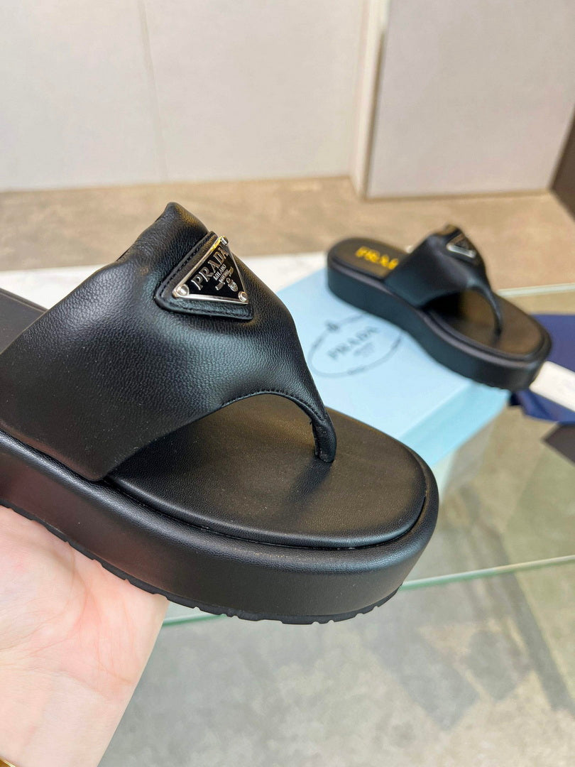 Prada 1YZ043 Soft padded nappa leather thong wedge sandals P78574