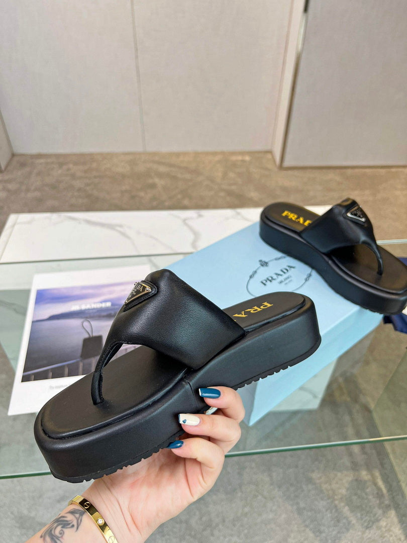 Prada 1YZ043 Soft padded nappa leather thong wedge sandals P78574 - 35 - View 8