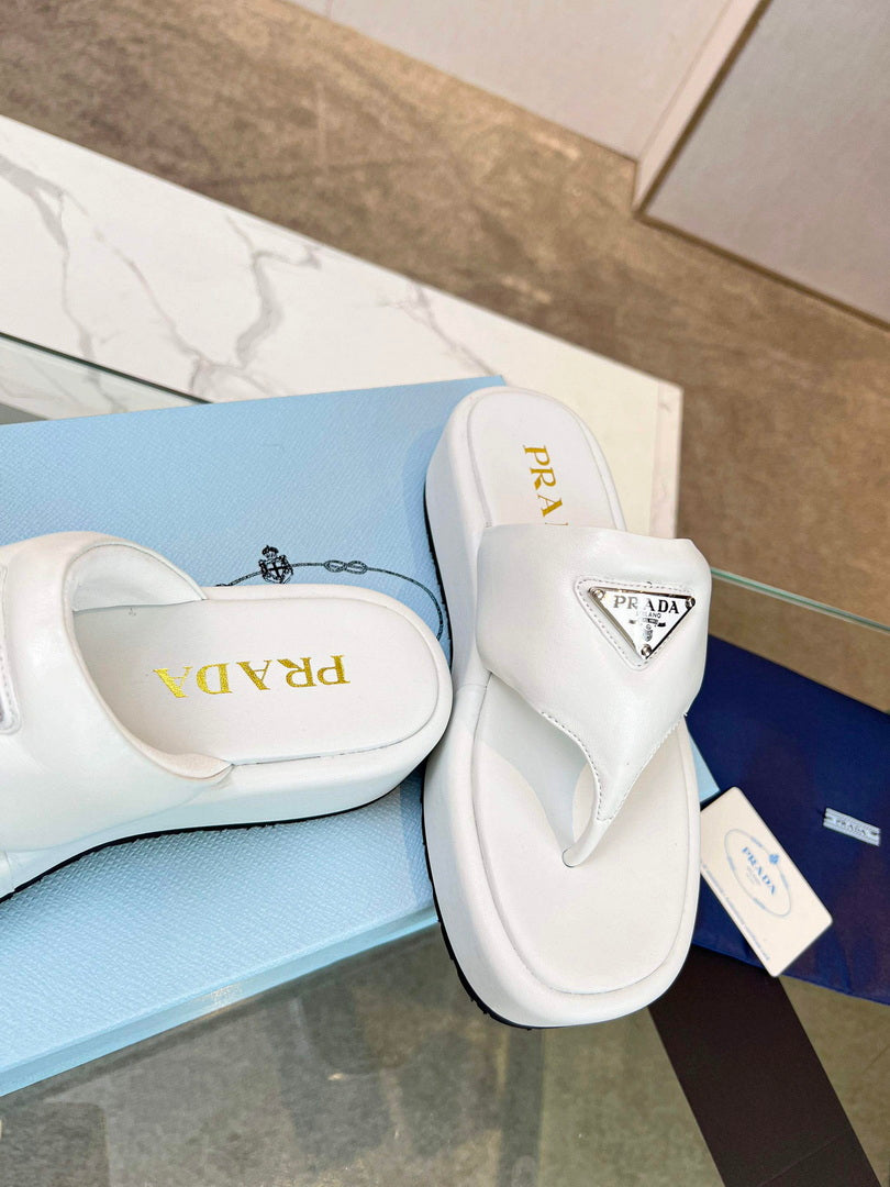 Prada 1YZ043 Soft padded nappa leather thong wedge sandals P78575