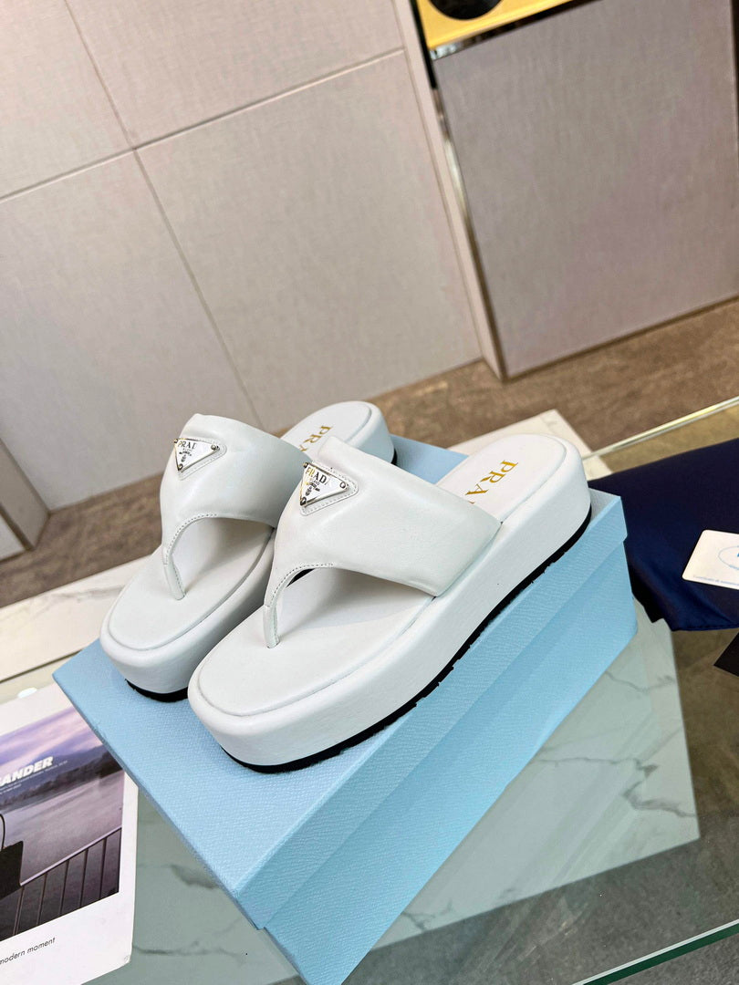 Prada 1YZ043 Soft padded nappa leather thong wedge sandals P78575
