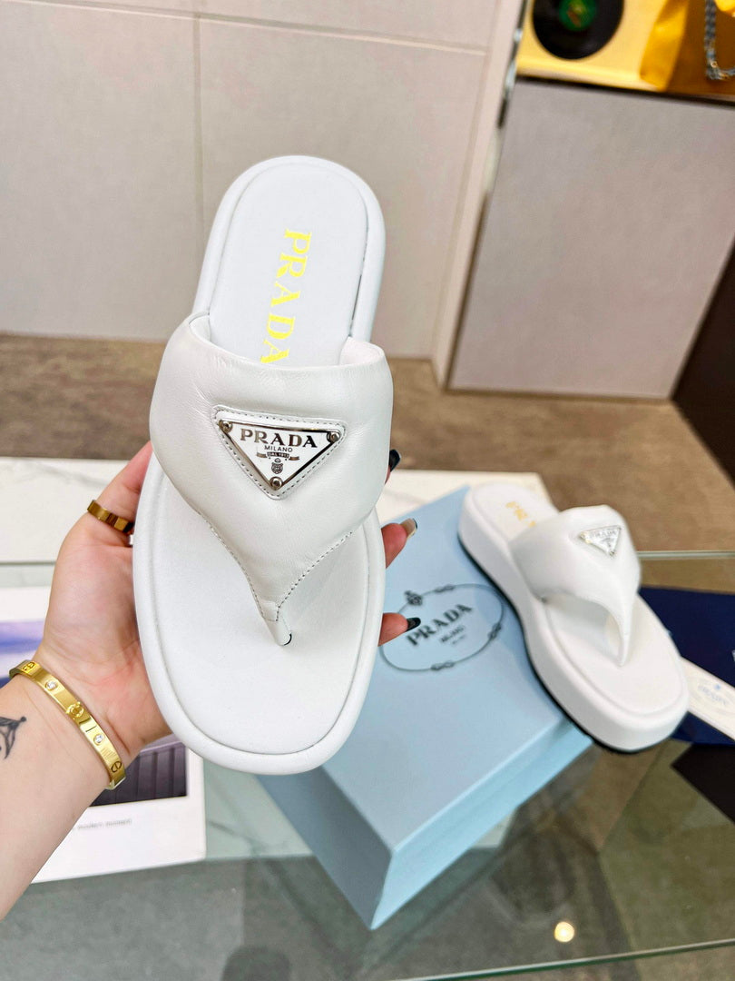 Prada 1YZ043 Soft padded nappa leather thong wedge sandals P78575