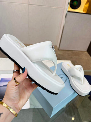 Prada 1YZ043 Soft padded nappa leather thong wedge sandals P78575 - 35 - View 5