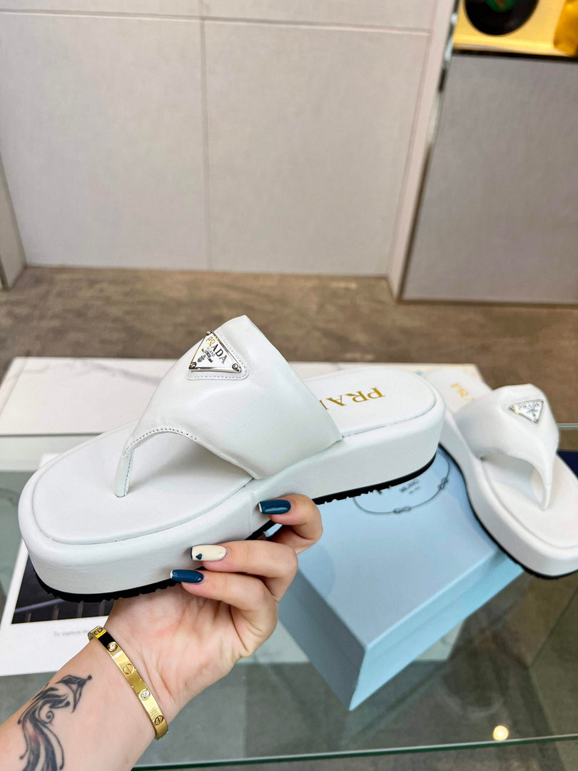 Prada 1YZ043 Soft padded nappa leather thong wedge sandals P78575