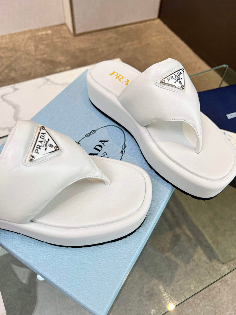 Prada 1YZ043 Soft padded nappa leather thong wedge sandals P78575