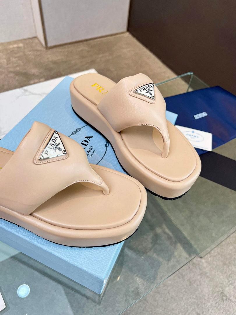 Prada 1YZ043 Soft padded nappa leather thong wedge sandals P78576 - 35 - View 2