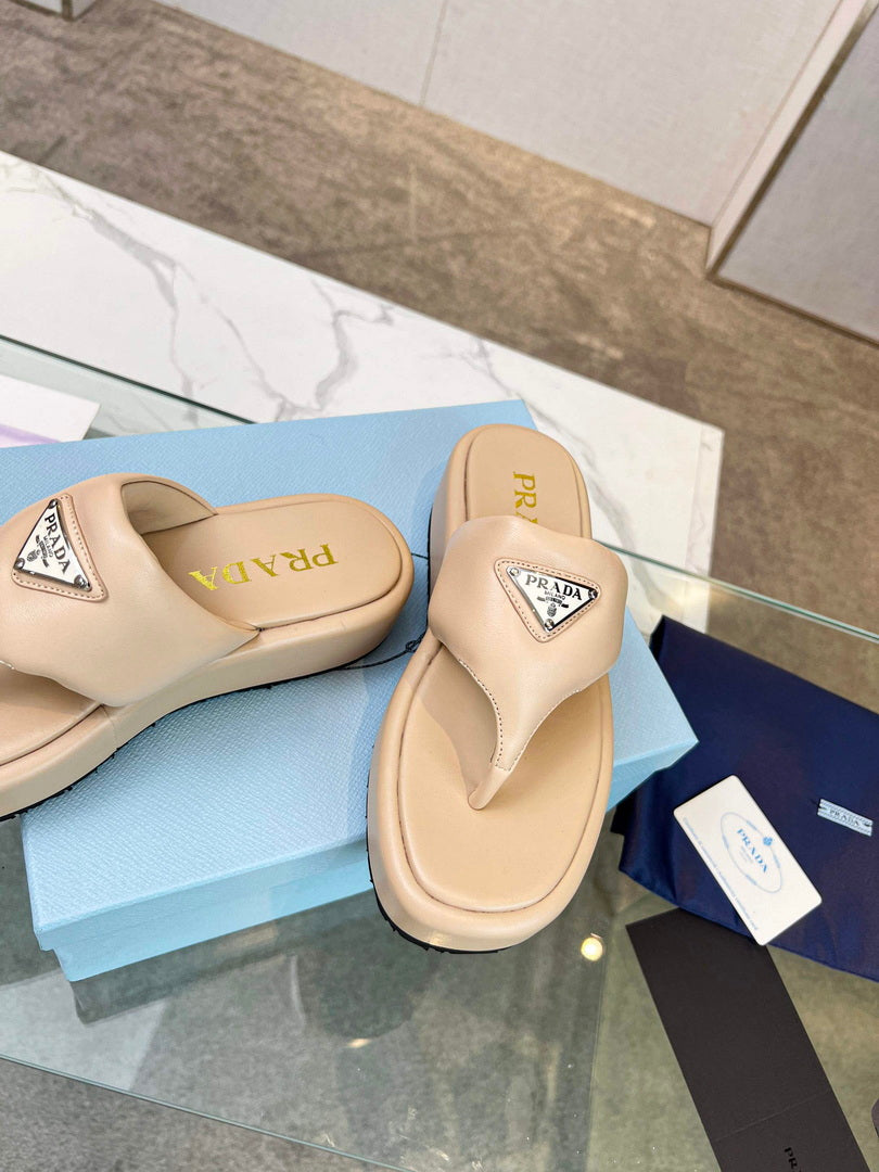 Prada 1YZ043 Soft padded nappa leather thong wedge sandals P78576 - 35 - View 3