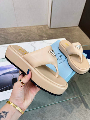 Prada 1YZ043 Soft padded nappa leather thong wedge sandals P78576 - 35 - View 5