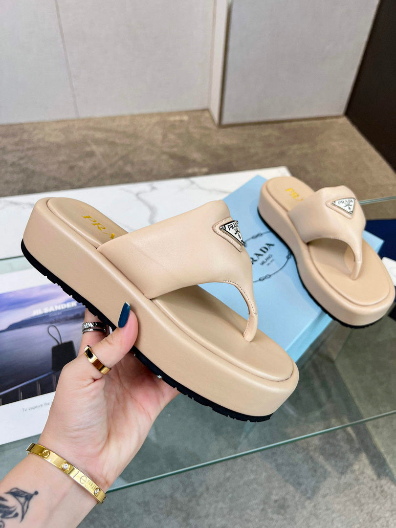 Prada 1YZ043 Soft padded nappa leather thong wedge sandals P78576 - 35 - View 5