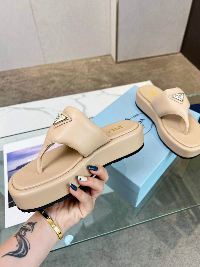 Prada 1YZ043 Soft padded nappa leather thong wedge sandals P78576