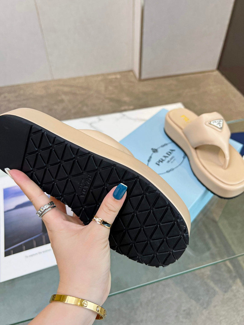 Prada 1YZ043 Soft padded nappa leather thong wedge sandals P78576