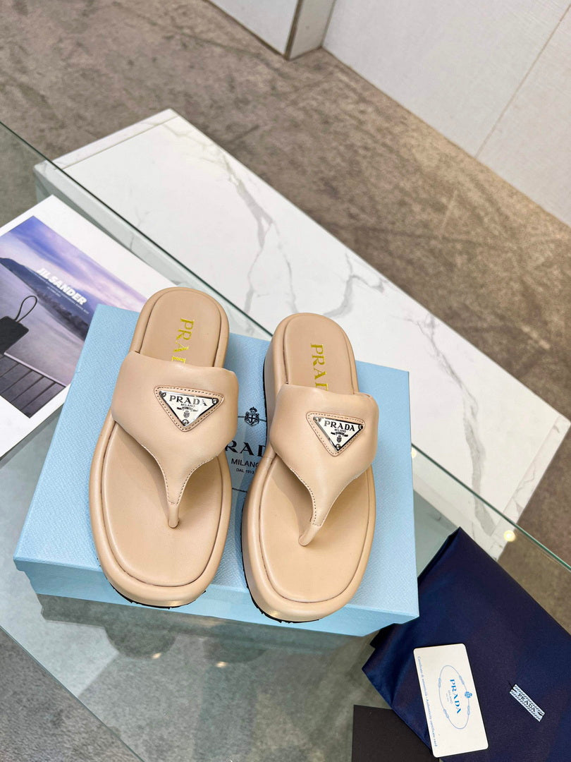 Prada 1YZ043 Soft padded nappa leather thong wedge sandals P78576 - 35 - View 8