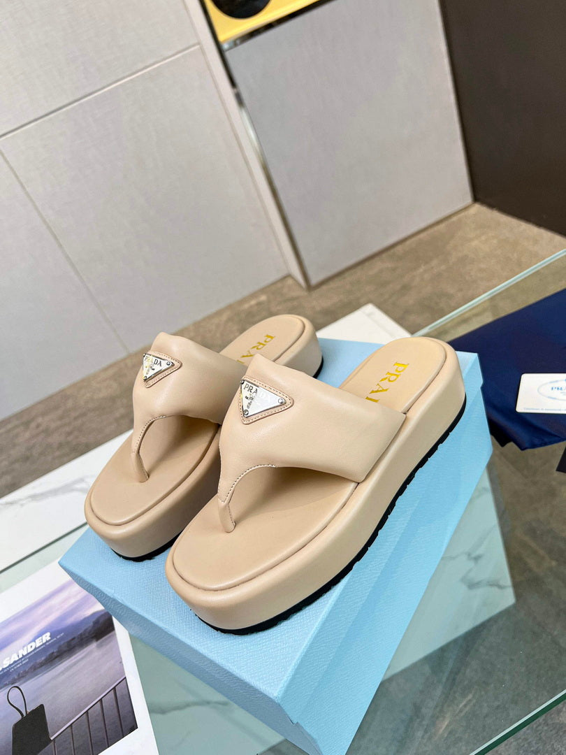 Prada 1YZ043 Soft padded nappa leather thong wedge sandals P78576 - 35 - View 1