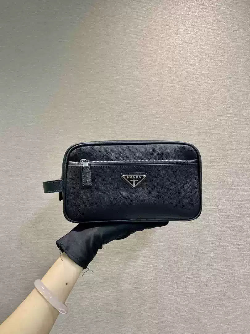 Prada 2NA819 Re-Nylon and Saffiano leather travel pouch Black