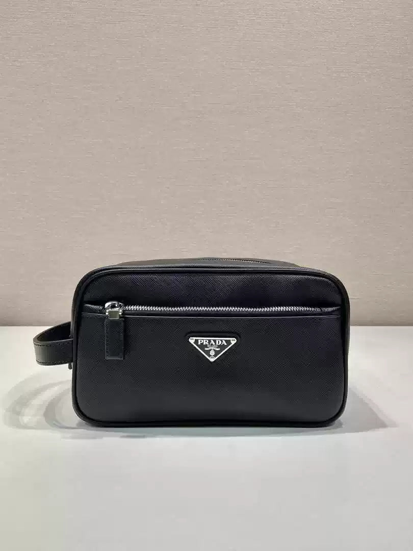 Prada 2NA819 Re-Nylon and Saffiano leather travel pouch Black
