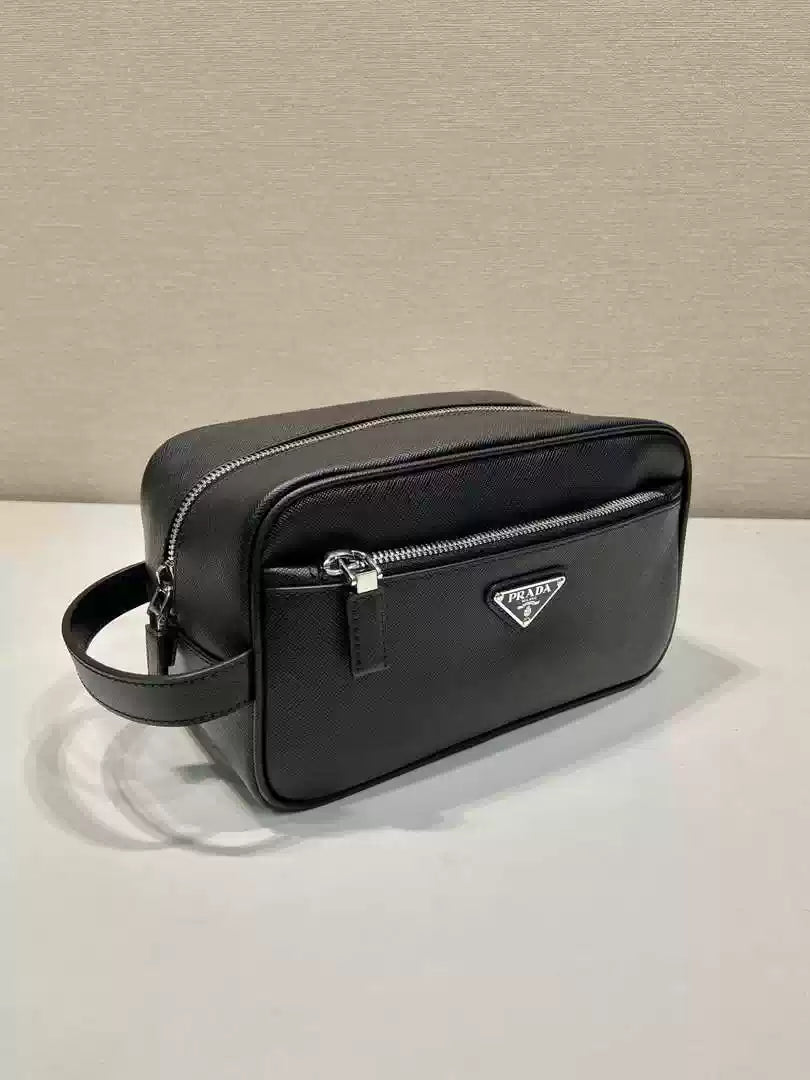 Prada 2NA819 Re-Nylon and Saffiano leather travel pouch Black