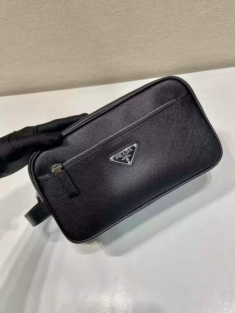 Prada 2NA819 Re-Nylon and Saffiano leather travel pouch Black
