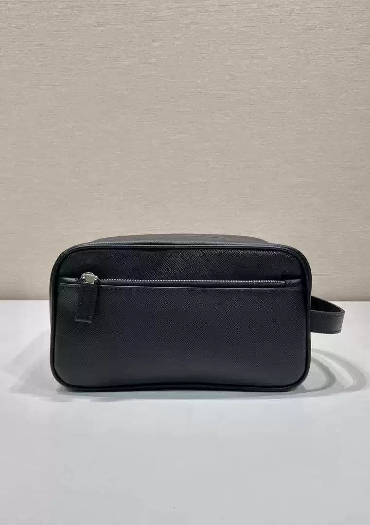 Prada 2NA819 Re-Nylon and Saffiano leather travel pouch Black
