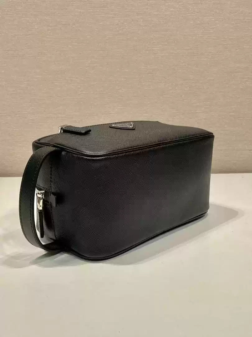 Prada 2NA819 Re-Nylon and Saffiano leather travel pouch Black