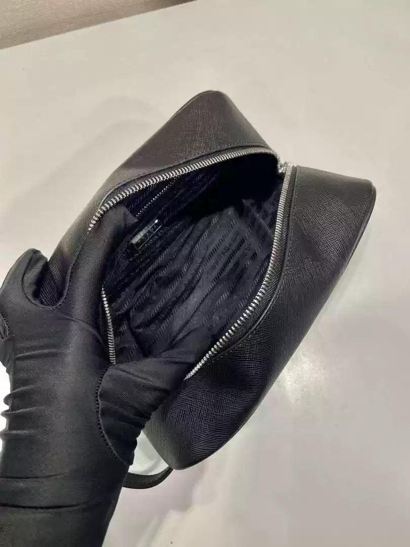 Prada 2NA819 Re-Nylon and Saffiano leather travel pouch Black