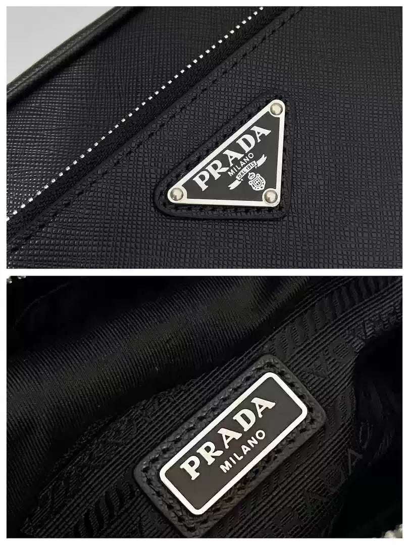 Prada 2NA819 Re-Nylon and Saffiano leather travel pouch Black