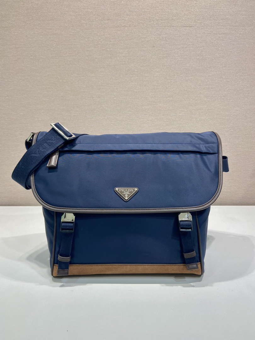 Prada 2VD052 Small Re-Nylon and leather shoulder bag Navy Blue