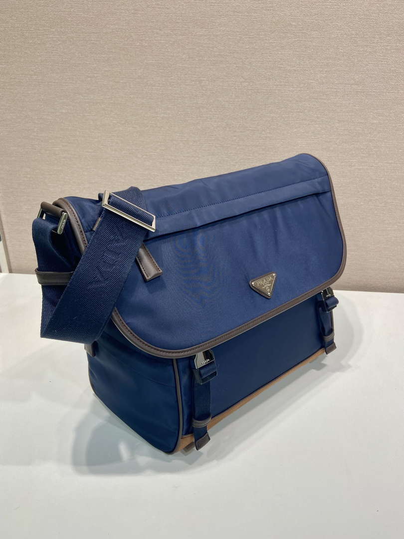 Prada 2VD052 Small Re-Nylon and leather shoulder bag Navy Blue