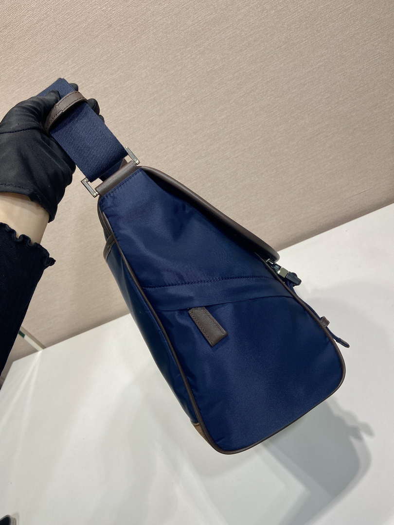 Prada 2VD052 Small Re-Nylon and leather shoulder bag Navy Blue
