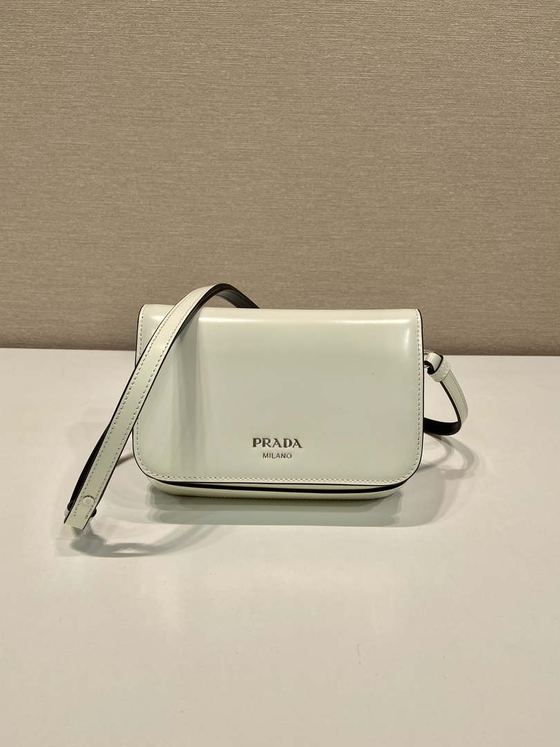 Prada 2VD061 Black Brushed Leather Mini-bag With Shoulder Strap White