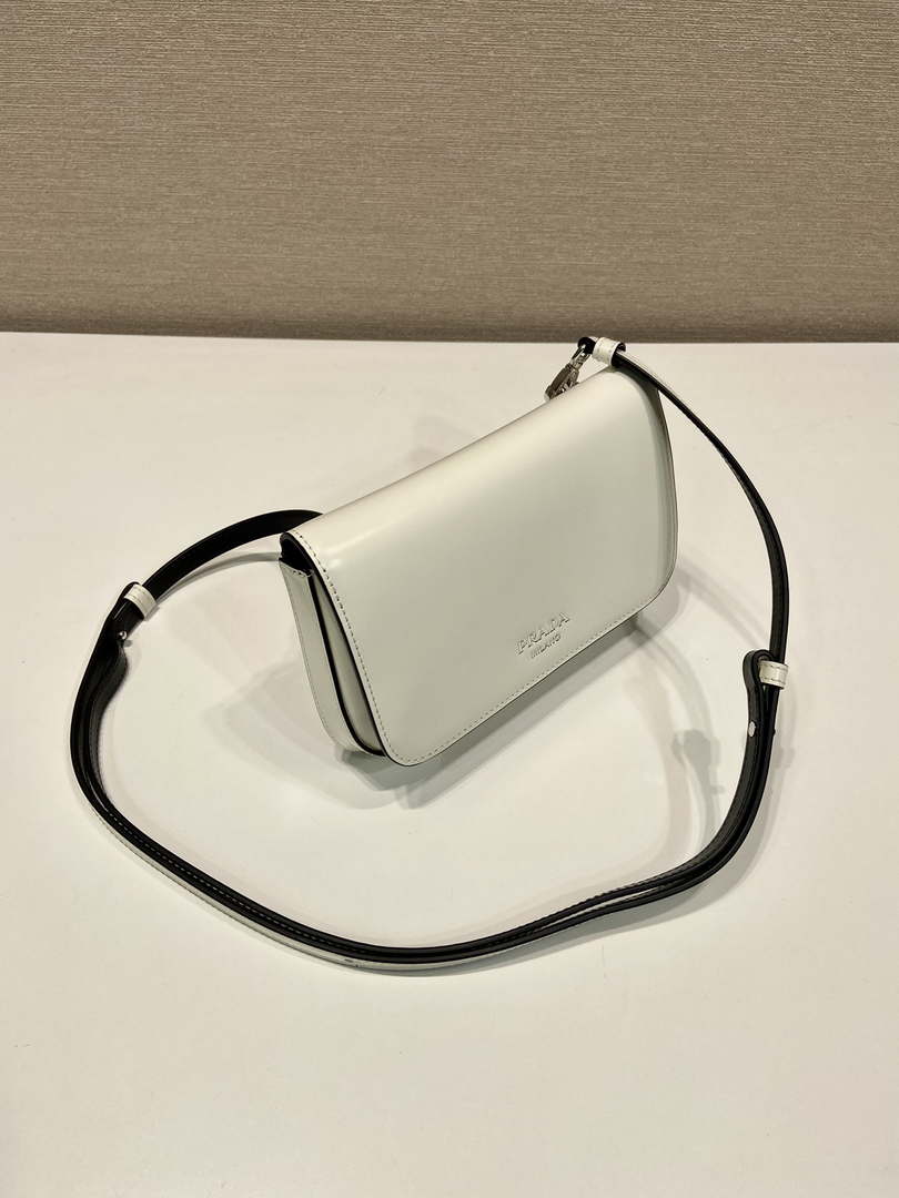 Prada 2VD061 Black Brushed Leather Mini-bag With Shoulder Strap White