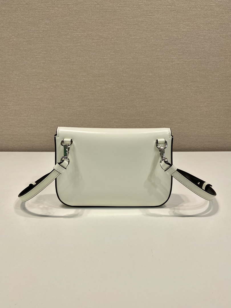 Prada 2VD061 Black Brushed Leather Mini-bag With Shoulder Strap White
