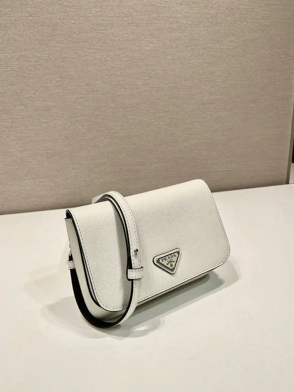 Prada 2VD061 White Galleria Saffiano leather Mini-bag With Shoulder Strap