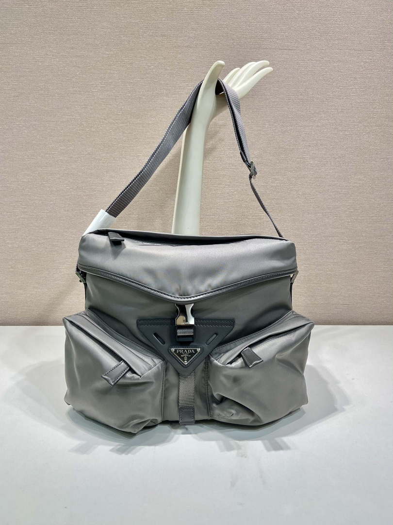 Prada 2VD062 Re-Nylon and leather shoulder bag Gray - Default Title - View 1
