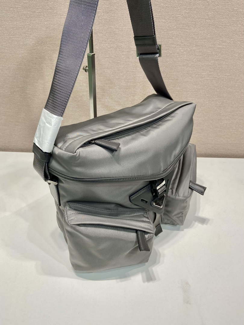 Prada 2VD062 Re-Nylon and leather shoulder bag Gray