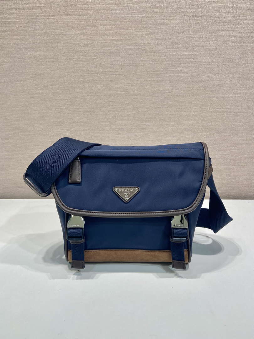 Prada 2VD066 Re-Nylon and Saffiano leather shoulder bag Navy Blue