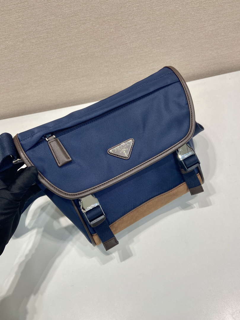 Prada 2VD066 Re-Nylon and Saffiano leather shoulder bag Navy Blue