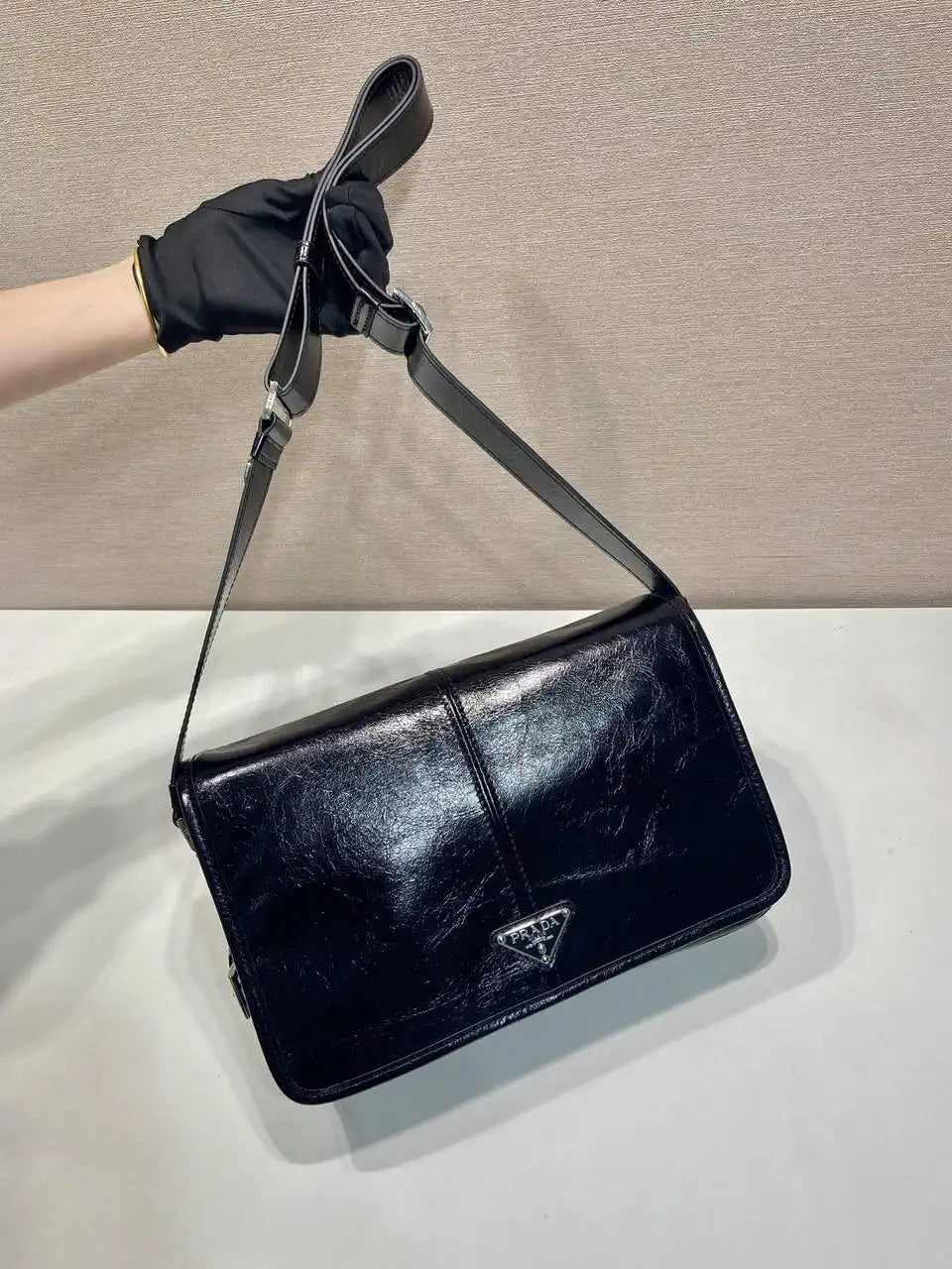 Prada 2VD073 Wax leather shoulder bag Black