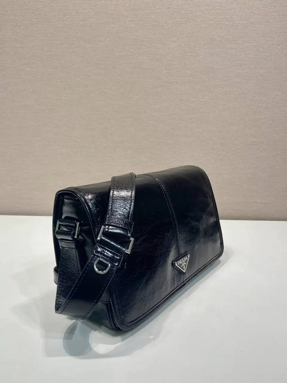 Prada 2VD073 Wax leather shoulder bag Black