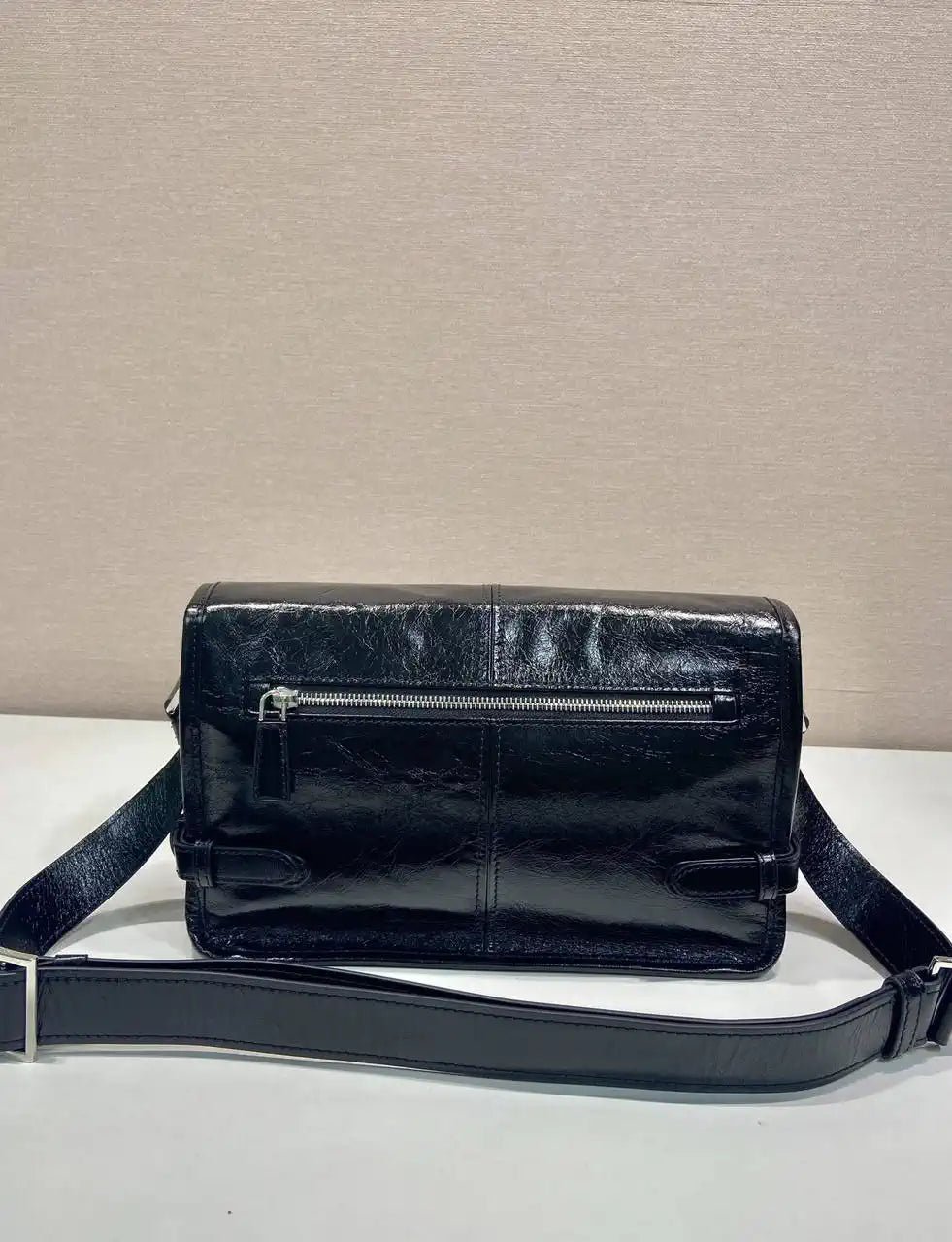 Prada 2VD073 Wax leather shoulder bag Black
