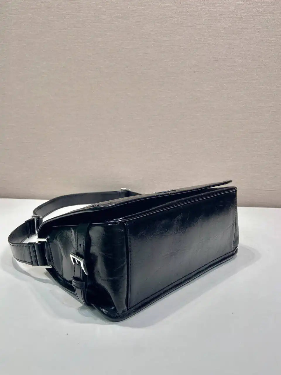 Prada 2VD073 Wax leather shoulder bag Black