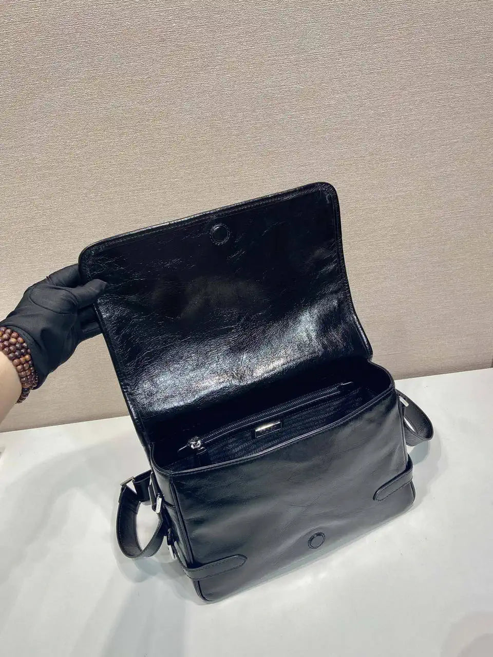 Prada 2VD073 Wax leather shoulder bag Black