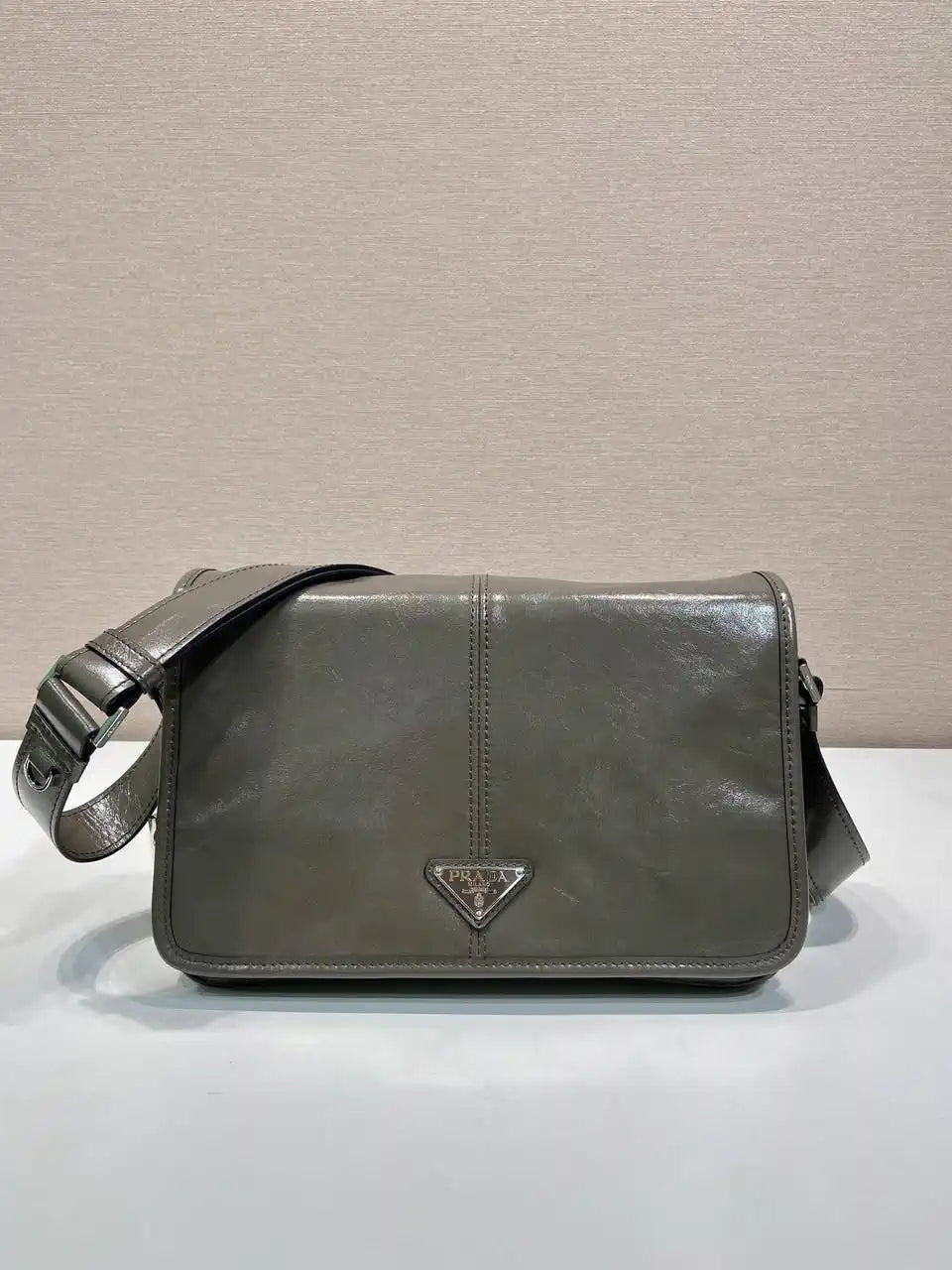 Prada 2VD073 Wax leather shoulder bag Gray