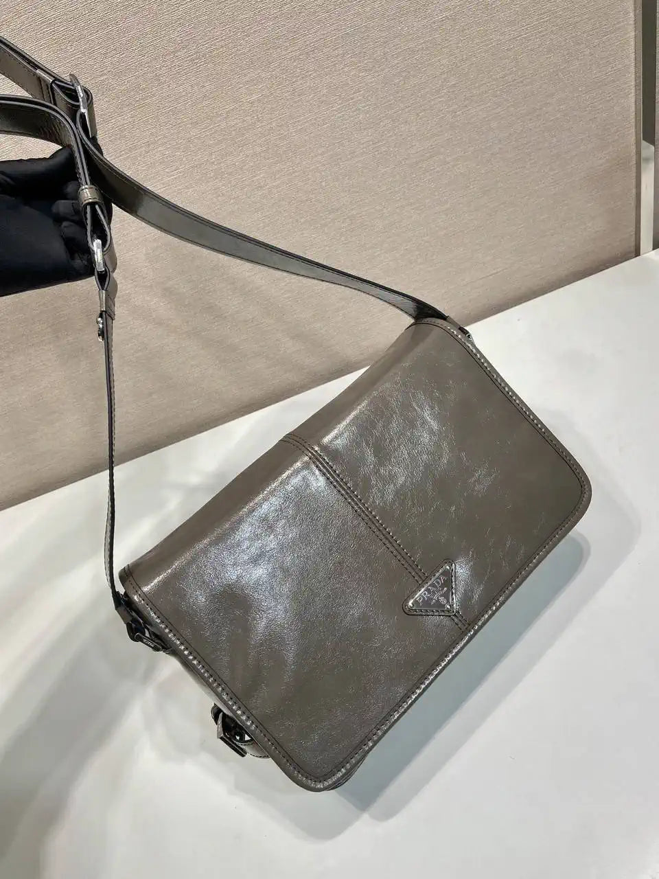 Prada 2VD073 Wax leather shoulder bag Gray