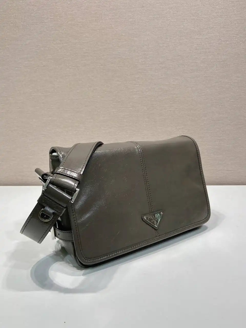 Prada 2VD073 Wax leather shoulder bag Gray