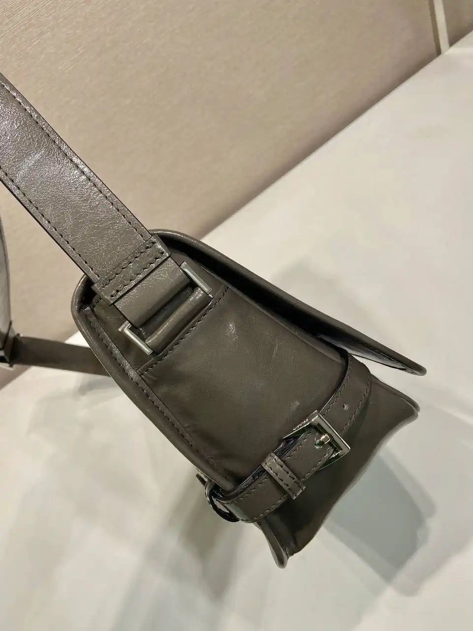 Prada 2VD073 Wax leather shoulder bag Gray
