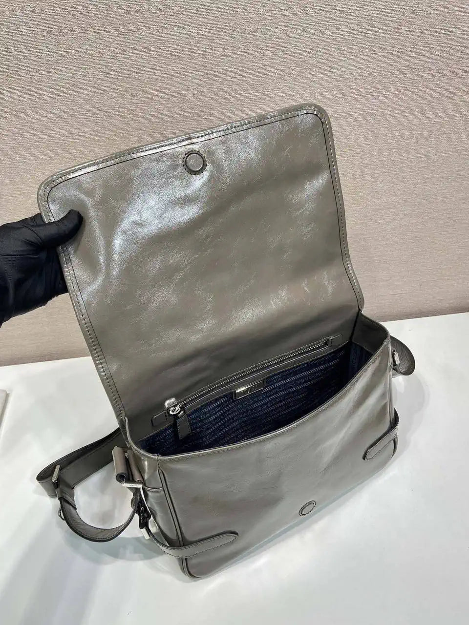 Prada 2VD073 Wax leather shoulder bag Gray