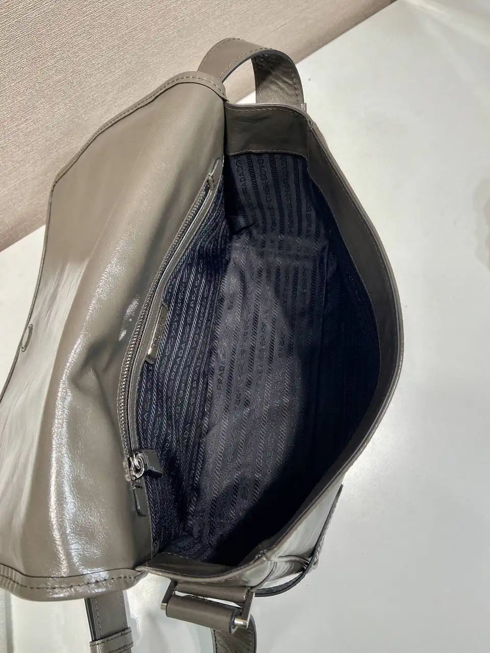 Prada 2VD073 Wax leather shoulder bag Gray