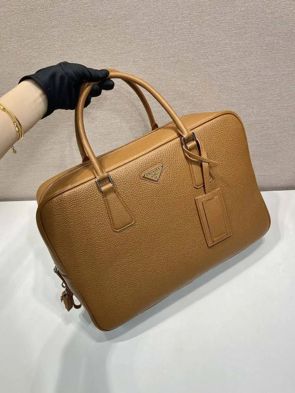 Prada 2VE027 Leather work bag Gold Brown