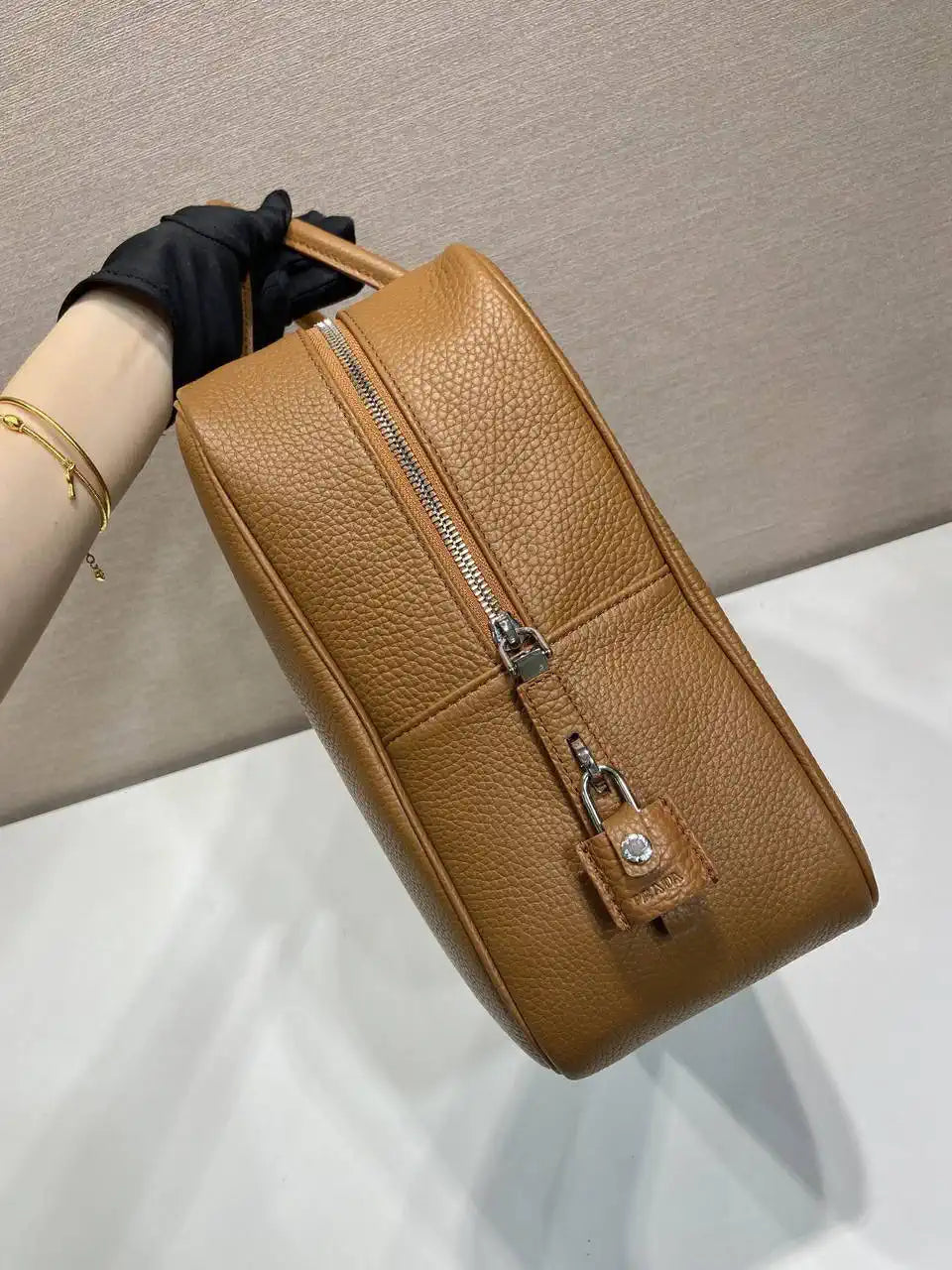 Prada 2VE027 Leather work bag Gold Brown