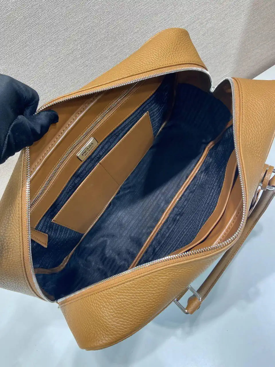 Prada 2VE027 Leather work bag Gold Brown